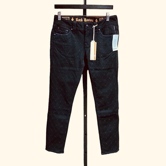 Rock Revival Greer Skinny Black Sequin Jeans Size 28 NWT - Picture 1 of 11